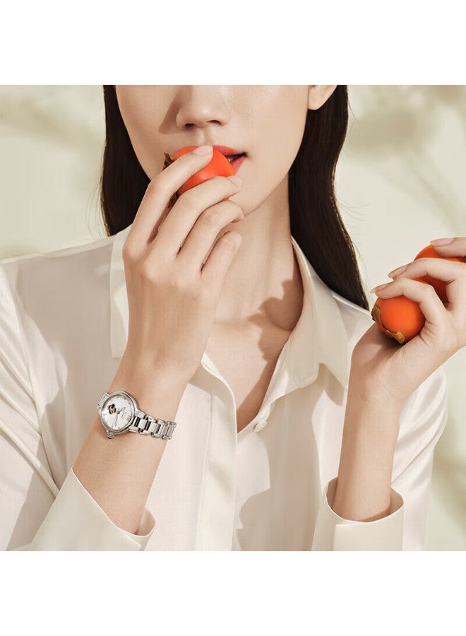 Fiyta Charming Series "persimmon Prosperity" Themed Skeleton Dial Steel Strap Mechanical Women's Watch, Women's Day Gift - Image 1