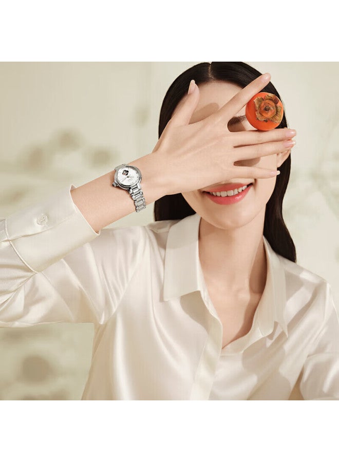 Fiyta Charming Series "persimmon Prosperity" Themed Skeleton Dial Steel Strap Mechanical Women's Watch, Women's Day Gift - Image 2