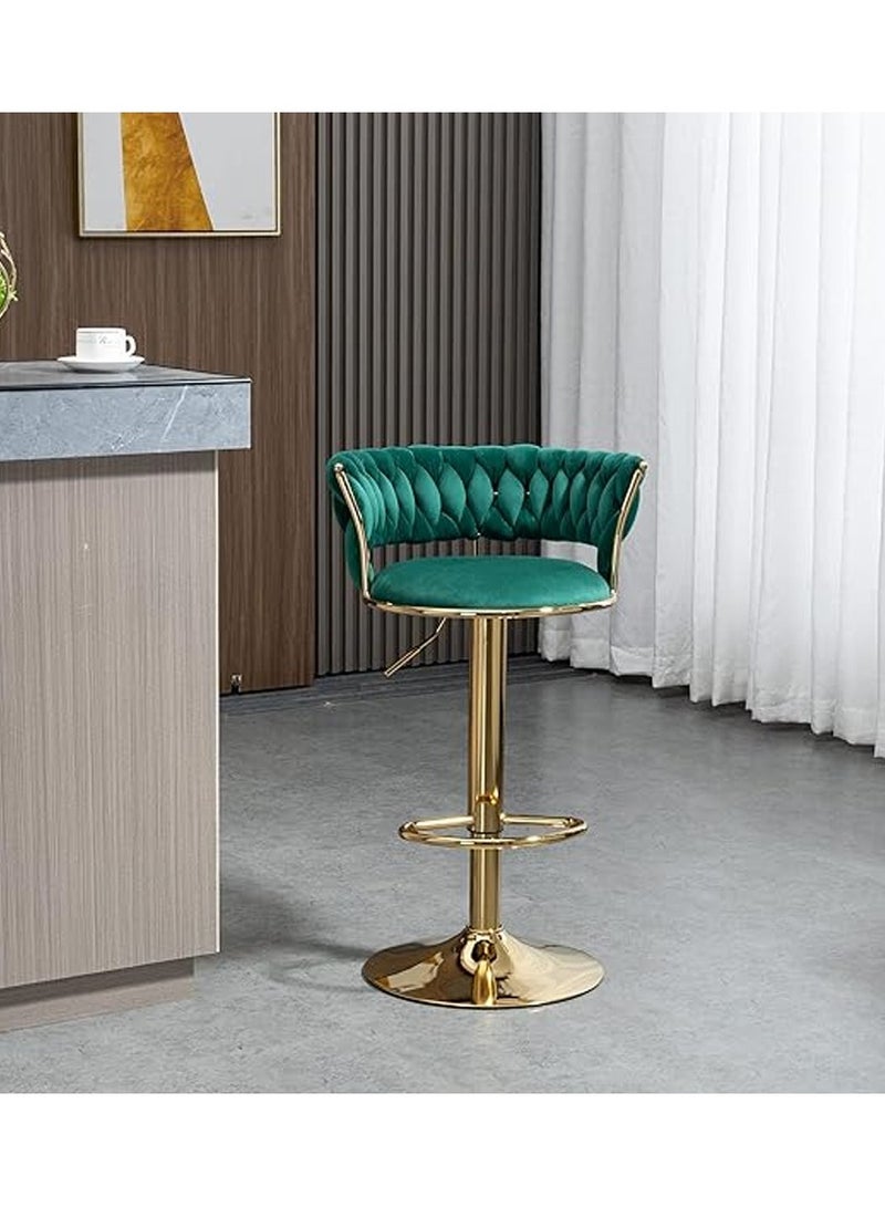 DubaiGallery Velvet Swivel Bar Stools, Adjustable Counter Height Bar Stool with Woven Back, Upholstered Kitchen Dining Chairs, Modern Barstools for Kitchen Island, Cafe, Pub, Bar Counter - Image 4