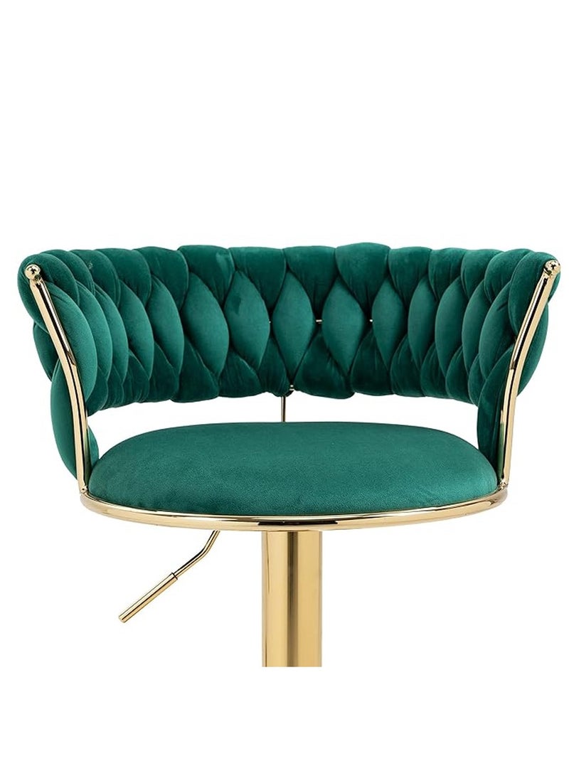 DubaiGallery Velvet Swivel Bar Stools, Adjustable Counter Height Bar Stool with Woven Back, Upholstered Kitchen Dining Chairs, Modern Barstools for Kitchen Island, Cafe, Pub, Bar Counter - Image 2