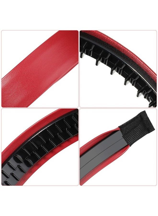 WILLBOND 6 Pieces Skinny Leather Covered Headband Plastic Simple Headbands for Women Girls Hairbands Hair Hoop Solid Color Headband (Matte Pink, Wine Red, Navy Blue, Coffee, Black and Grey, 2.5cm)  - Image 2