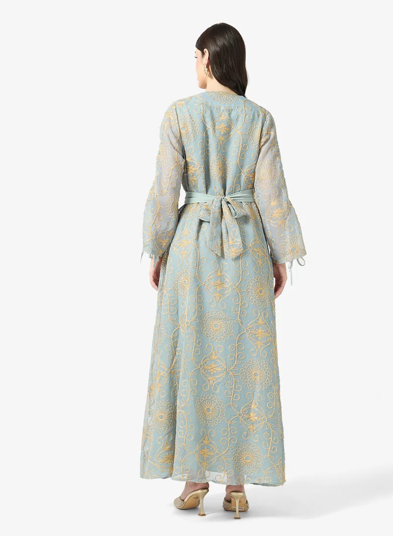 خزانة Printed Abaya With Ruched Sleeves