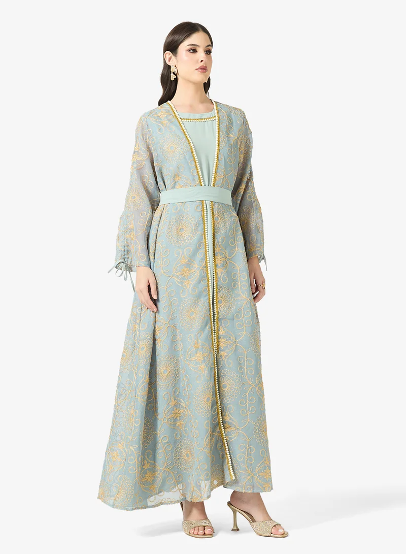 خزانة Printed Abaya With Ruched Sleeves