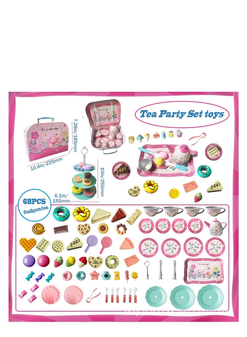 Arabayt Princess Tea Party Toy Set 68PCS for Girls, Pretend Play Kitchen Tea Set with Desserts, Teapot, Cups, Tray & Carry Case, Role Play Educational Toy for Kids Age 3+ - Image 2