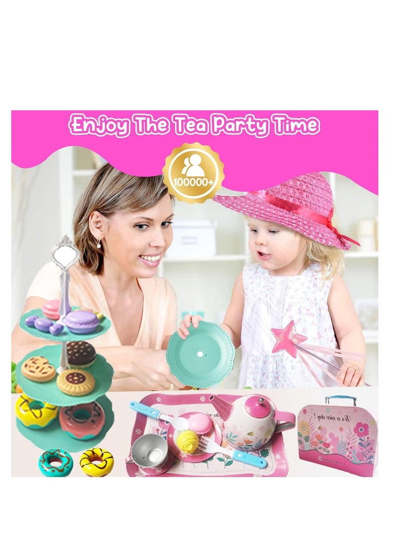 Arabayt Princess Tea Party Toy Set 68PCS for Girls, Pretend Play Kitchen Tea Set with Desserts, Teapot, Cups, Tray & Carry Case, Role Play Educational Toy for Kids Age 3+ - Image 3