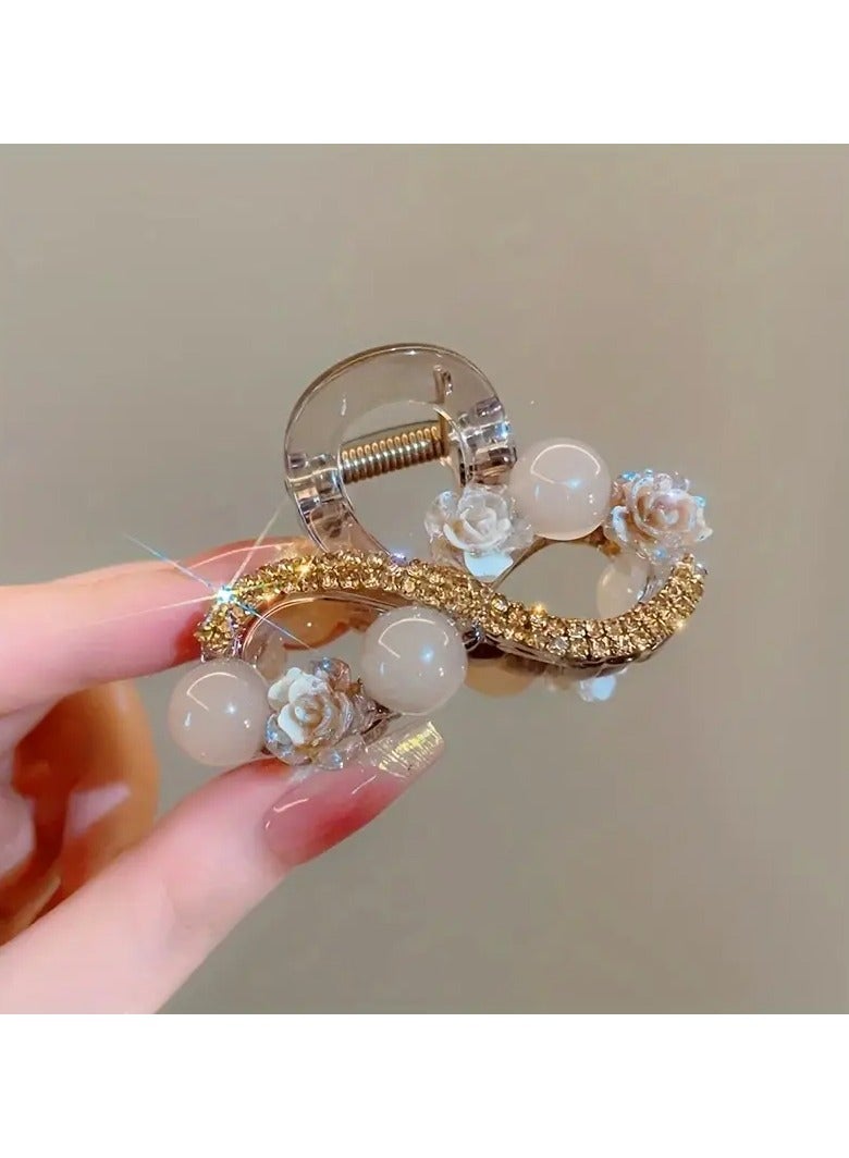 Goolsky مشبك شعر أنيق من الأكريليك على شكل زهرة، تصميم بسيط مع لمسات من الأحجار الكريمة، إكسسوار شعر بتصميم زهري للنساء، مشبك قرش متوسط الحجم متعدد الاستخدامات لعيد الحب - عبوة واحدة - Image 1