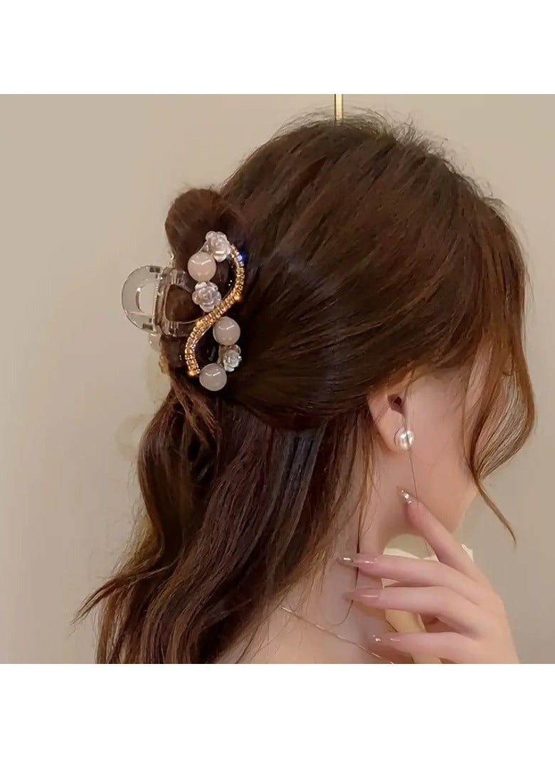 Goolsky مشبك شعر أنيق من الأكريليك على شكل زهرة، تصميم بسيط مع لمسات من الأحجار الكريمة، إكسسوار شعر بتصميم زهري للنساء، مشبك قرش متوسط الحجم متعدد الاستخدامات لعيد الحب - عبوة واحدة - Image 2