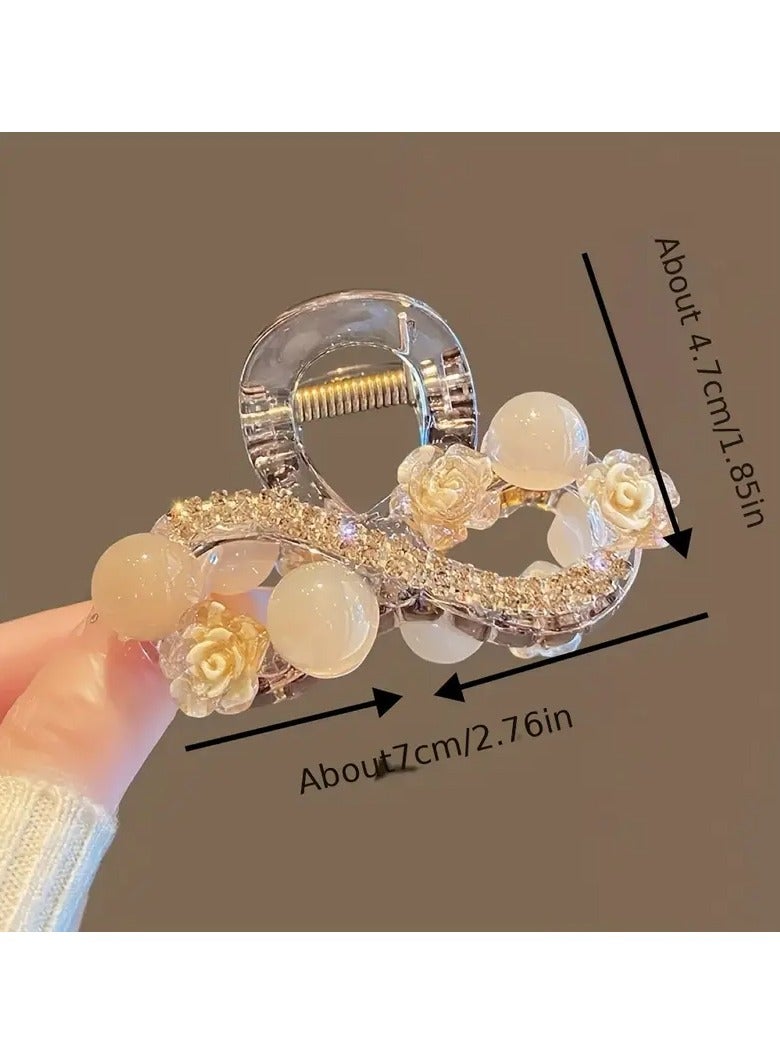 Goolsky مشبك شعر أنيق من الأكريليك على شكل زهرة، تصميم بسيط مع لمسات من الأحجار الكريمة، إكسسوار شعر بتصميم زهري للنساء، مشبك قرش متوسط الحجم متعدد الاستخدامات لعيد الحب - عبوة واحدة - Image 3