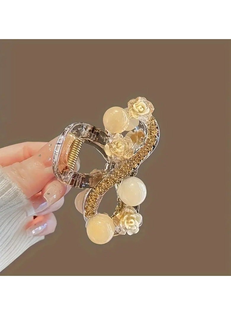 Goolsky مشبك شعر أنيق من الأكريليك على شكل زهرة، تصميم بسيط مع لمسات من الأحجار الكريمة، إكسسوار شعر بتصميم زهري للنساء، مشبك قرش متوسط الحجم متعدد الاستخدامات لعيد الحب - عبوة واحدة - Image 5