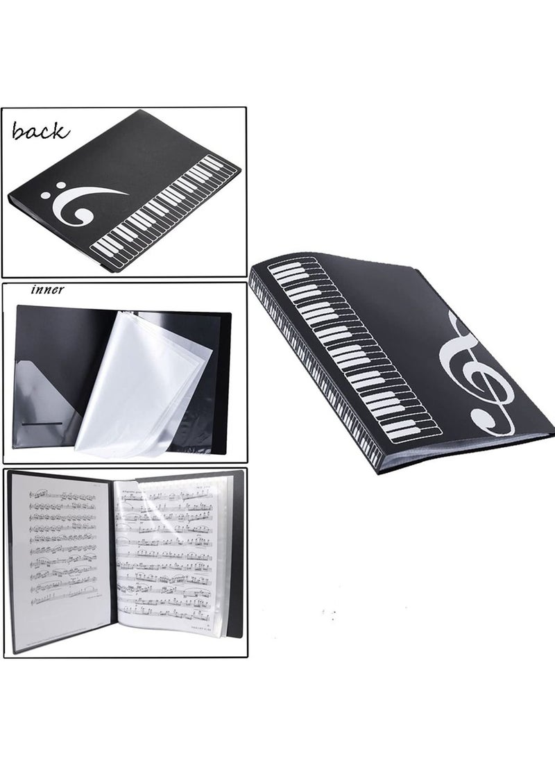 null - Music Sheet File Paper Folder Documents File Paper Storage Blank Sheet Organizer Folder Holder Plastic. A4 Size, 40 Pockets Music Themed Storage Folder Black - Image 1
