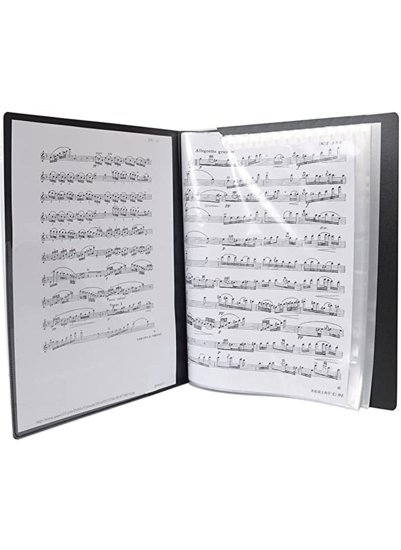 null - Music Sheet File Paper Folder Documents File Paper Storage Blank Sheet Organizer Folder Holder Plastic. A4 Size, 40 Pockets Music Themed Storage Folder Black - Image 1