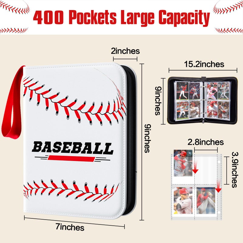 efunny Baseball Card Binder 4 Pocket Gifts for Boys Girls, Waterproof 400 Pockets Card Holder Album with 50 Removable Sleeves for Trading Card - Binder Display Storage Carrying Case for Baseball Cards - Image 4