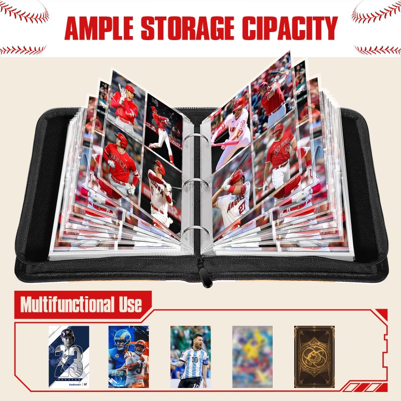efunny Baseball Card Binder 4 Pocket Gifts for Boys Girls, Waterproof 400 Pockets Card Holder Album with 50 Removable Sleeves for Trading Card - Binder Display Storage Carrying Case for Baseball Cards - Image 3