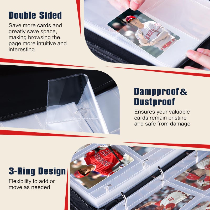 efunny Baseball Card Binder 4 Pocket Gifts for Boys Girls, Waterproof 400 Pockets Card Holder Album with 50 Removable Sleeves for Trading Card - Binder Display Storage Carrying Case for Baseball Cards - Image 5