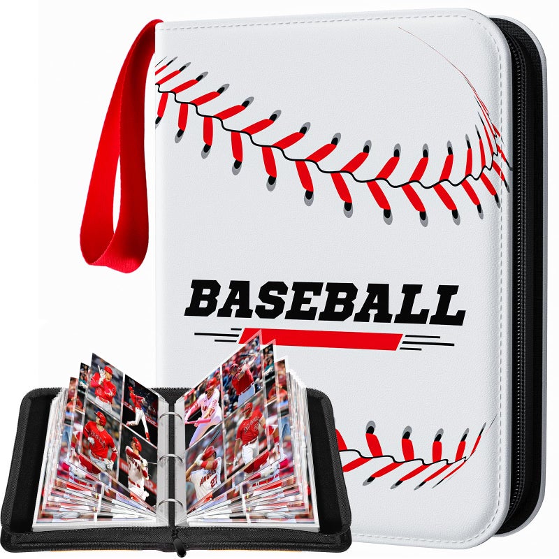 efunny Baseball Card Binder 4 Pocket Gifts for Boys Girls, Waterproof 400 Pockets Card Holder Album with 50 Removable Sleeves for Trading Card - Binder Display Storage Carrying Case for Baseball Cards - Image 1
