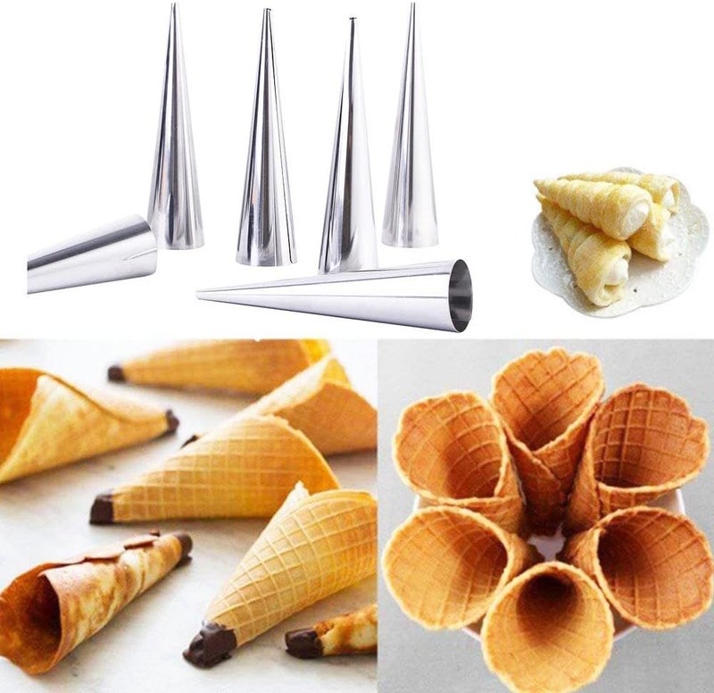 Kopida Cream Horn Molds 6PCS Stainless Steel Horn Molds Cone Croissant Cream Horn Bread Cream Puff Pastry Roll Brioche Mold Waffle Cone Mold Baking Tool - Image 4
