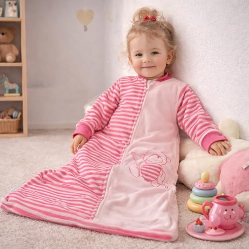 BLOOMSTAR Baby Sleep Sack Long Sleeves (18-36 Months) Cotton Velvet Wearable Blanket with Arms Toddler, 4 Seasons, 3t,Tog 2.0 Warm Soft, Girl Pink Color, 2 way zip S 18-24M - Image 2