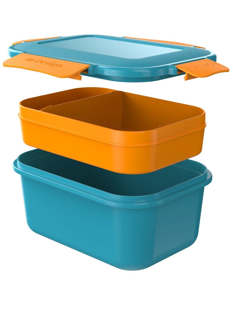 أم-ديزاين حافظ طعام لانش بوكس مقسم 2 دور لون تركواز * برتقالى معتم - Image 2