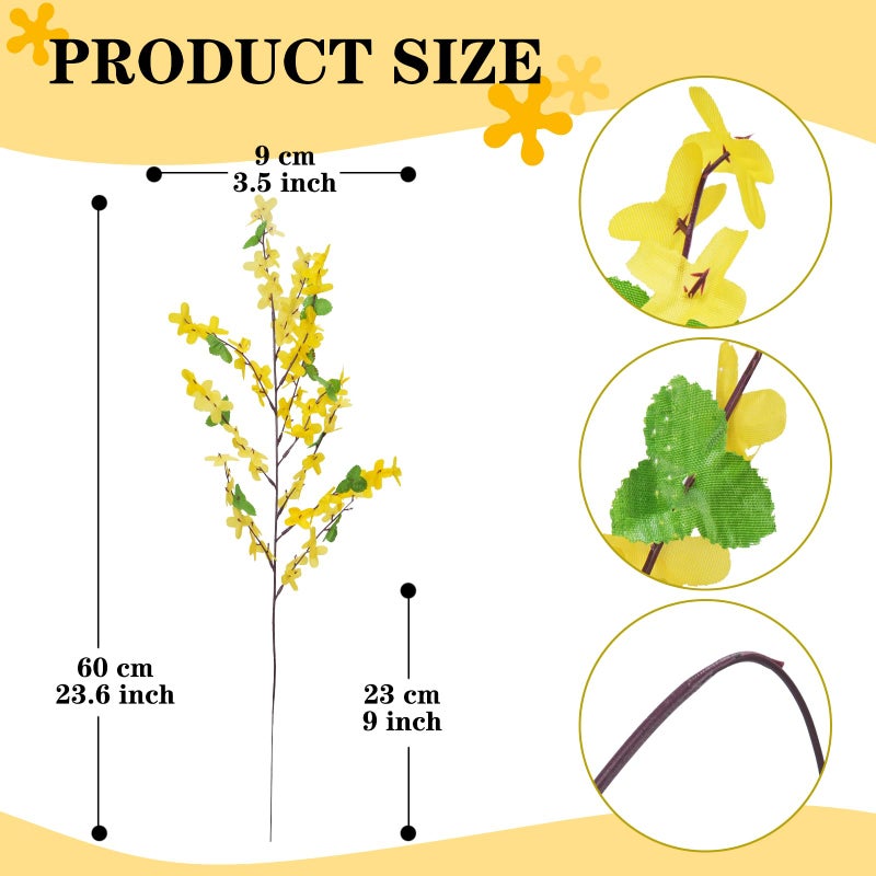 HO2NLE 12Pcs Artificial Forsythia Branches: 23.6" Silk Yellow Flowers Faux Forsythia Branches Fake Spring Flowers Artificial for Decoration Wedding Office Home Party Dining Table Vase Indoor Outdoor - Image 2