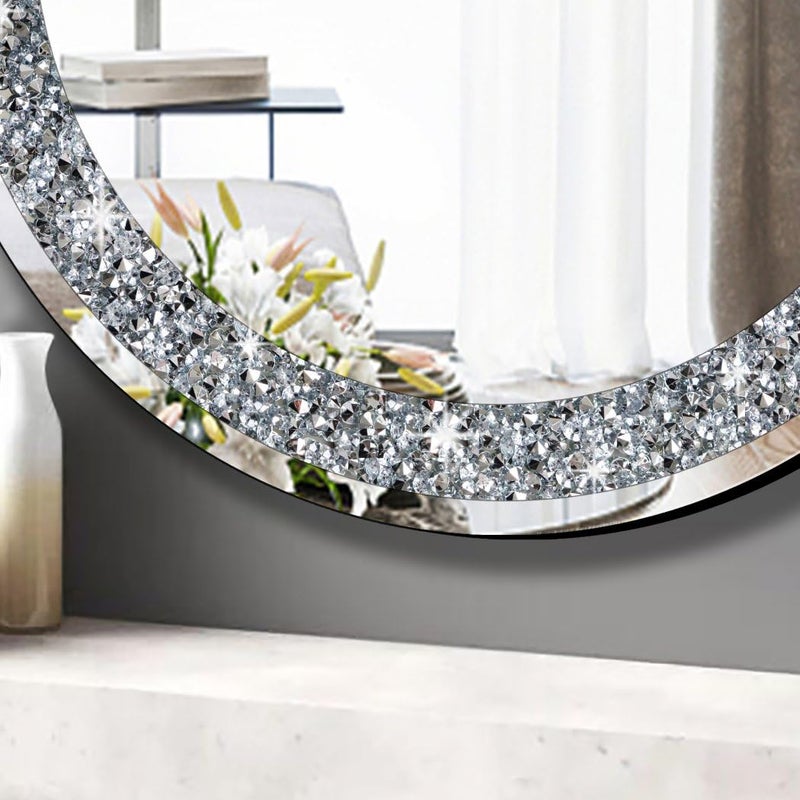 QMDECOR Round Wall Mirror 28x28 inch Crystal Crush Diamond Decor for Home Decoration Silver Mirror. - Image 2