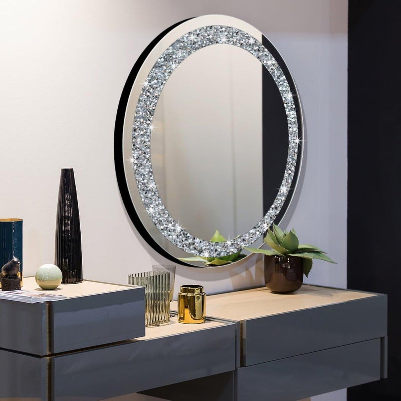 QMDECOR Round Wall Mirror 28x28 inch Crystal Crush Diamond Decor for Home Decoration Silver Mirror. - Image 4