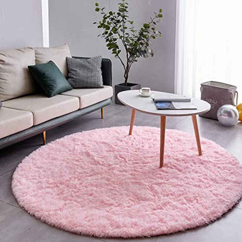 FJZFING Pink Round Rug Ultra-Soft Plush Modern 7x7 Circle Area Rug for Kid's Bedroom, Fluffy Shag Circular Rug for Nursery Room, Non-Slip Home Decor Cute Pink Carpet for Teen's Room - Image 2