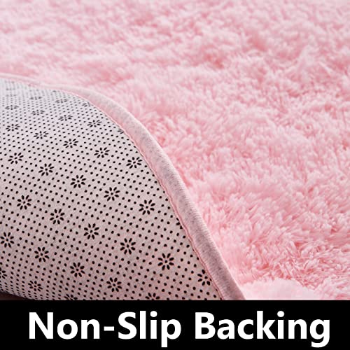 FJZFING Pink Round Rug Ultra-Soft Plush Modern 7x7 Circle Area Rug for Kid's Bedroom, Fluffy Shag Circular Rug for Nursery Room, Non-Slip Home Decor Cute Pink Carpet for Teen's Room - Image 5