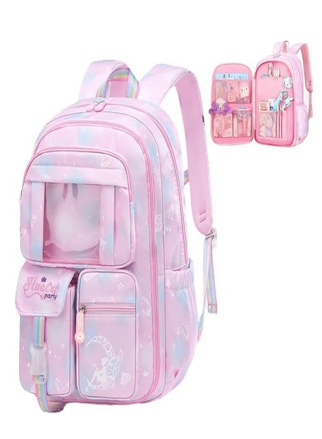SELOME School Bag for Girls 7-12 Years Old Cartoon Large Waterproof Backpack Stylish Durable Burden Relief Kids School Bag for Girls Cute School Bag Birthday Rakhi Gift for Girls - Purple - Image 1