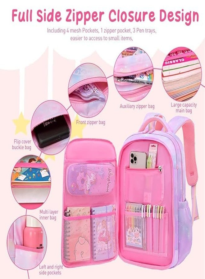 SELOME School Bag for Girls 7-12 Years Old Cartoon Large Waterproof Backpack Stylish Durable Burden Relief Kids School Bag for Girls Cute School Bag Birthday Rakhi Gift for Girls - Purple - Image 4