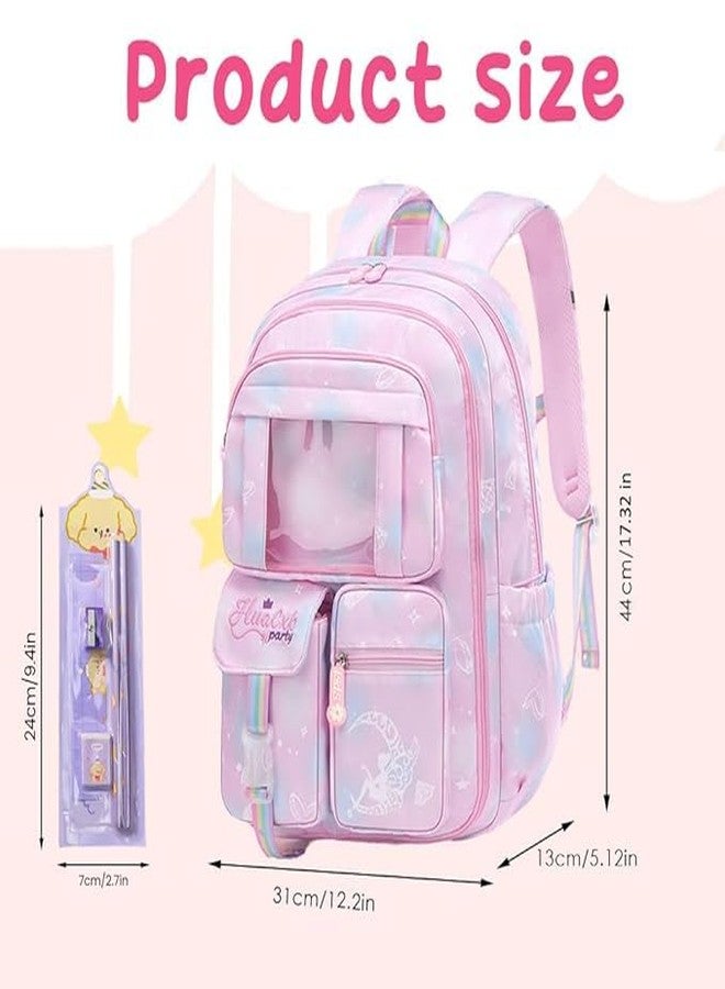SELOME School Bag for Girls 7-12 Years Old Cartoon Large Waterproof Backpack Stylish Durable Burden Relief Kids School Bag for Girls Cute School Bag Birthday Rakhi Gift for Girls - Purple - Image 2