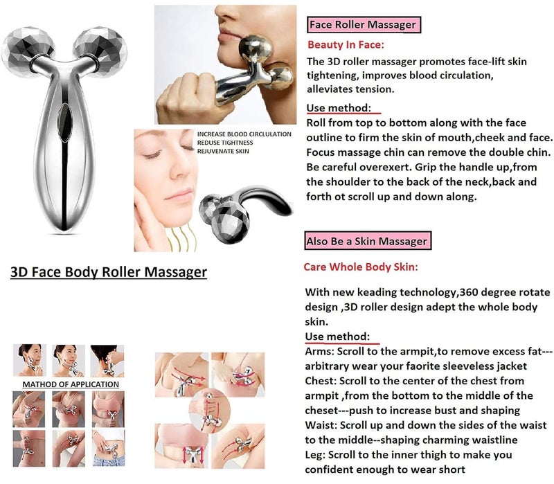 MELVIS 3D Manual Roller Massager 360 Rotate Roller Face Body Massager For Skin Lifting, Wrinkle Remover and Facial Massage, Relaxation and Skin Tightening Tool For Uni- Sex(Silver Color) - Image 4