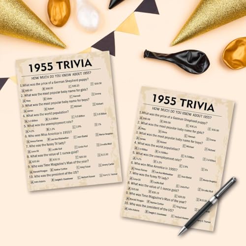 QUPT 70th Birthday Party Games, 1955 Trivia Games, Birthday Party Supplies for Adults, Fun 1955s Party Game, Pack of 30 Cards - Image 5