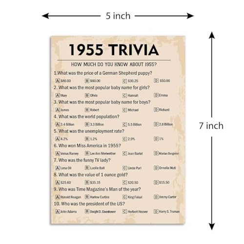QUPT 70th Birthday Party Games, 1955 Trivia Games, Birthday Party Supplies for Adults, Fun 1955s Party Game, Pack of 30 Cards - Image 2