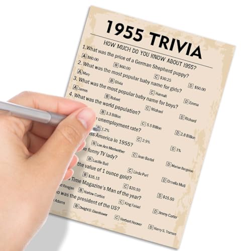 QUPT 70th Birthday Party Games, 1955 Trivia Games, Birthday Party Supplies for Adults, Fun 1955s Party Game, Pack of 30 Cards - Image 4