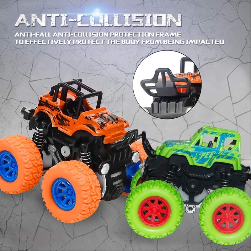 Soofam 4 Pack Monster Truck Toys - Friction Powered Push and Go Stunt Vehicles - Image 3