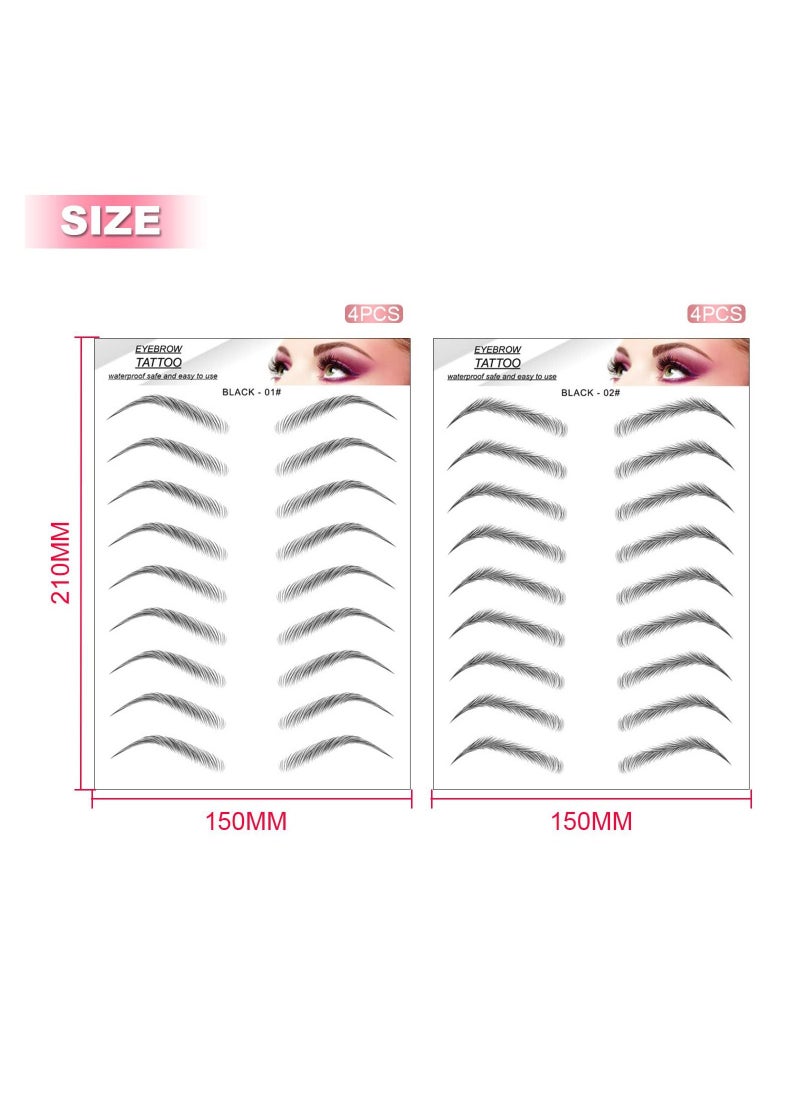 SYOSI - Eyebrow Transfers Hair-Like Authentic Eyebrows Tattoo Stickers72 Pairs 8 Sheets 2 Styles Waterproof Long Lasting False Tattoos Peel Off Instant Eyebrow for Women Girls Makeup (black) - Image 1