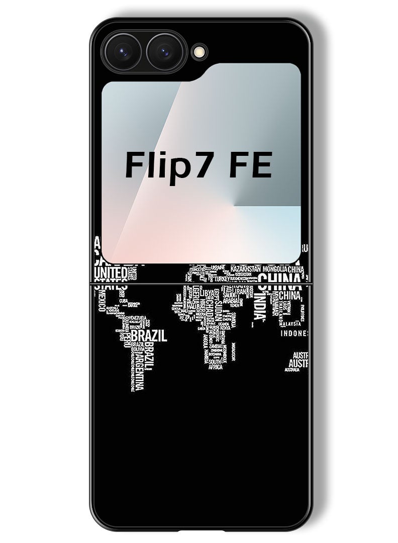 Theodor Case Compatible with Samsung Galaxy Z Flip 7 FE 6.7 Inch Protection Shockproof Bumper Cover Written World Map - Image 1