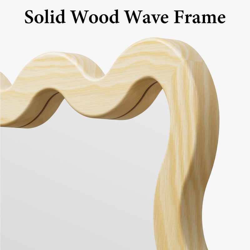 Pocetry 22"x30" Wood Wavy Wall Mirror for Powder Room, Solid Wood Squiggle Mirror for Vanity, Small Asymmetrical Irregular Mirror, Natural Wooden Boho Aesthetic Decor - Image 5