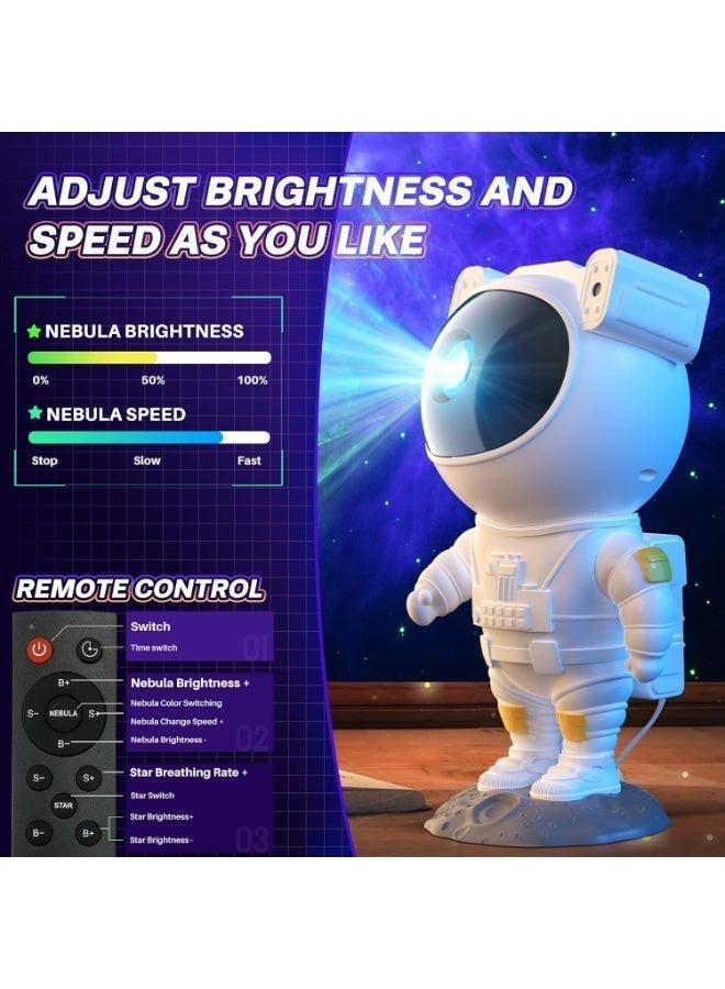 بروجيكتور رائد الفضاء لإضاءة المجرة والنجوم – مصباح ليلي LED مع ريموت كنترول، دوران 360°، تأثير السديم متعدد الألوان – ديكور غرف النوم وهدايا للأطفال والكبار - Image 2