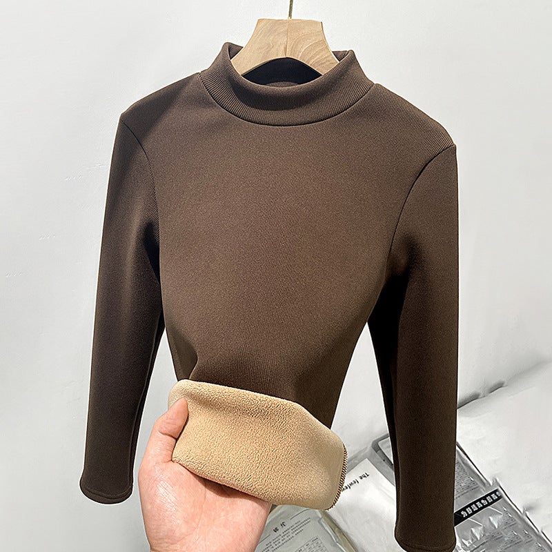H331 Half-turtleneck Slim-fit Knit Base Shirt fleece-lined Warm Top Autumn and Winter Small turtleneck Women''s Long Sleeve - Image 1