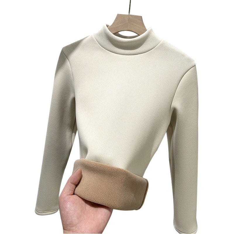 H331 Half-turtleneck Slim-fit Knit Base Shirt fleece-lined Warm Top Autumn and Winter Small turtleneck Women''s Long Sleeve - Image 2