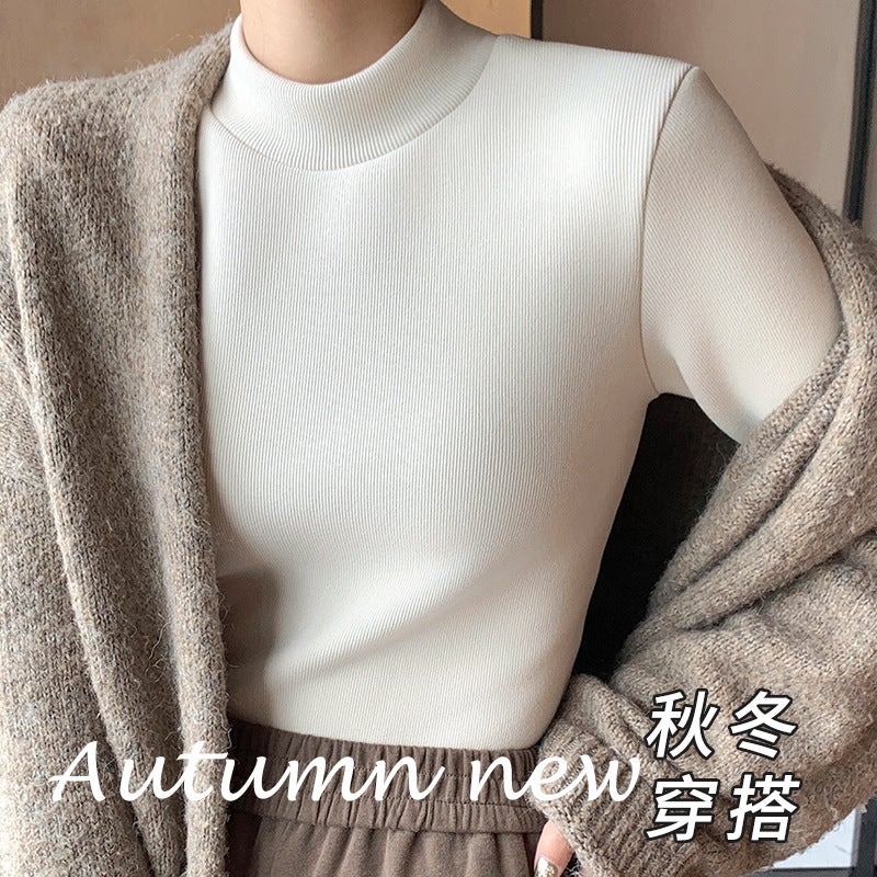 H331 Half-turtleneck Slim-fit Knit Base Shirt fleece-lined Warm Top Autumn and Winter Small turtleneck Women''s Long Sleeve - Image 4