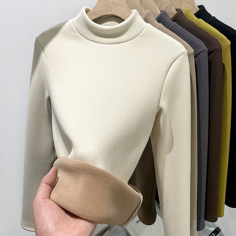 H331 Half-turtleneck Slim-fit Knit Base Shirt fleece-lined Warm Top Autumn and Winter Small turtleneck Women''s Long Sleeve - Image 3
