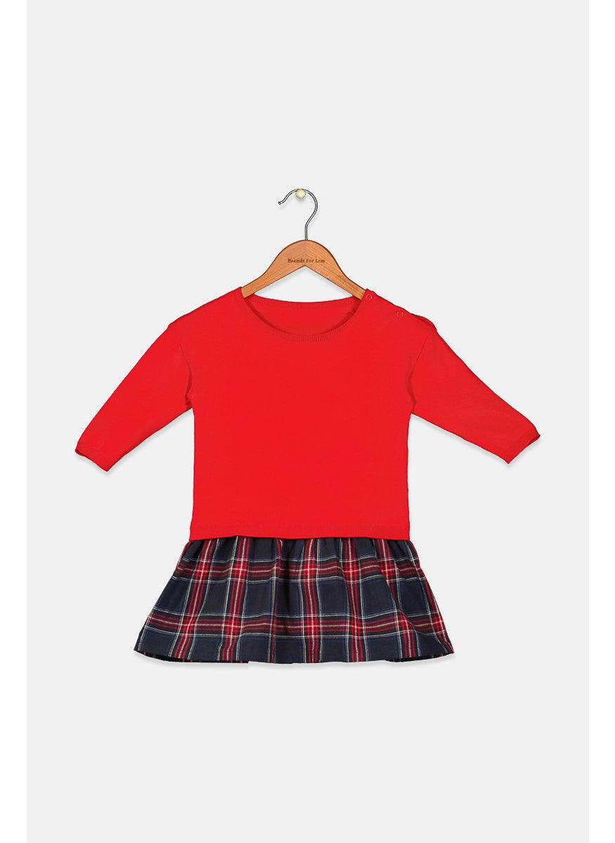 Tchibo Toddlers Girl Checkered Long Sleeve Dress, Red Combo  - Image 1