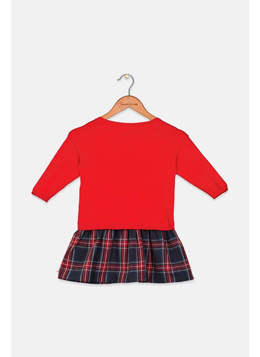 Tchibo Toddlers Girl Checkered Long Sleeve Dress, Red Combo  - Image 2