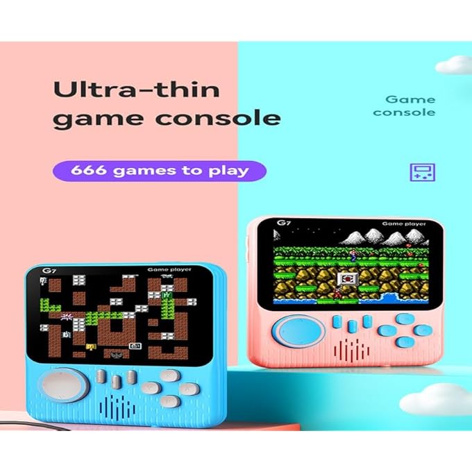 G7 ULTRA-THIN RETRO HANDHELD GAME CONSOLE  3.5" LCD SCREEN, BUILT-IN 666 CLASSIC FC GAMES, TV OUTPUT, RECHARGEABLE BATTERY, PORTABLE GAME BOX FOR KIDS & ADULTS (BLUE) - Image 3