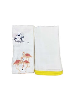 TinyLane - Curated for you! TinyLane Curated for you Organic Bamboo Cotton Baby Swaddle Wrap Pack of 2 90x90 cm 018 Months Flamingo Classic White Design Multi Color Breathable 