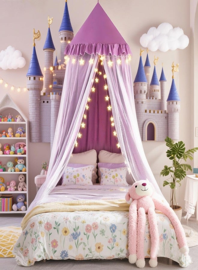Kertnic 31.5inch Large Dome Bed Canopy for Girls, Double Layer Dreamy Ruffle Princess Canopy, Bedroom Hanging Tent Kids Reading Nook Canopies,Full Queen Bed Canopy Curtain (Dark Magenta-Purple) - Image 1