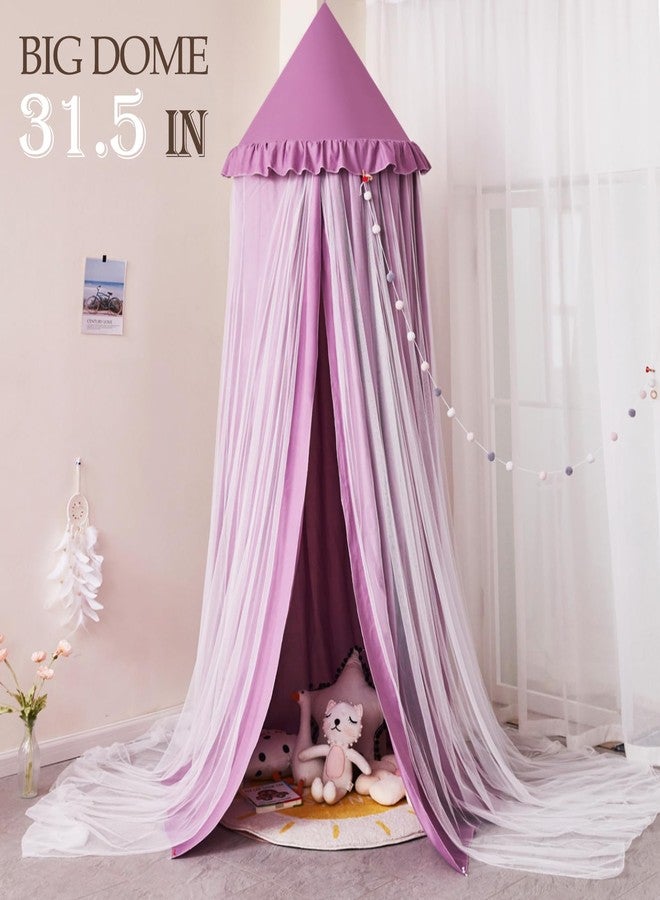 Kertnic 31.5inch Large Dome Bed Canopy for Girls, Double Layer Dreamy Ruffle Princess Canopy, Bedroom Hanging Tent Kids Reading Nook Canopies,Full Queen Bed Canopy Curtain (Dark Magenta-Purple) - Image 3