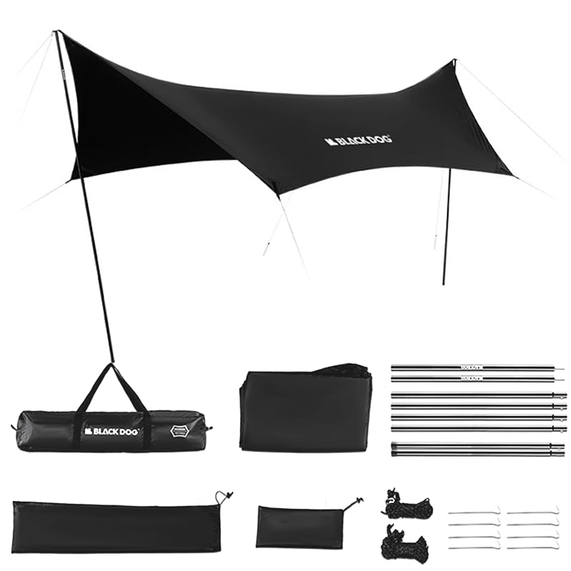 windhike Blackdog Camping Tarp with Poles, 18x9.5 Ft Large Waterproof Camping Tent Canopy, 6-10 Person PU3000mm Shade Awning for Car Camp, Hammock Rain Fly, Outdoor, Picnic Backpacking - Image 1